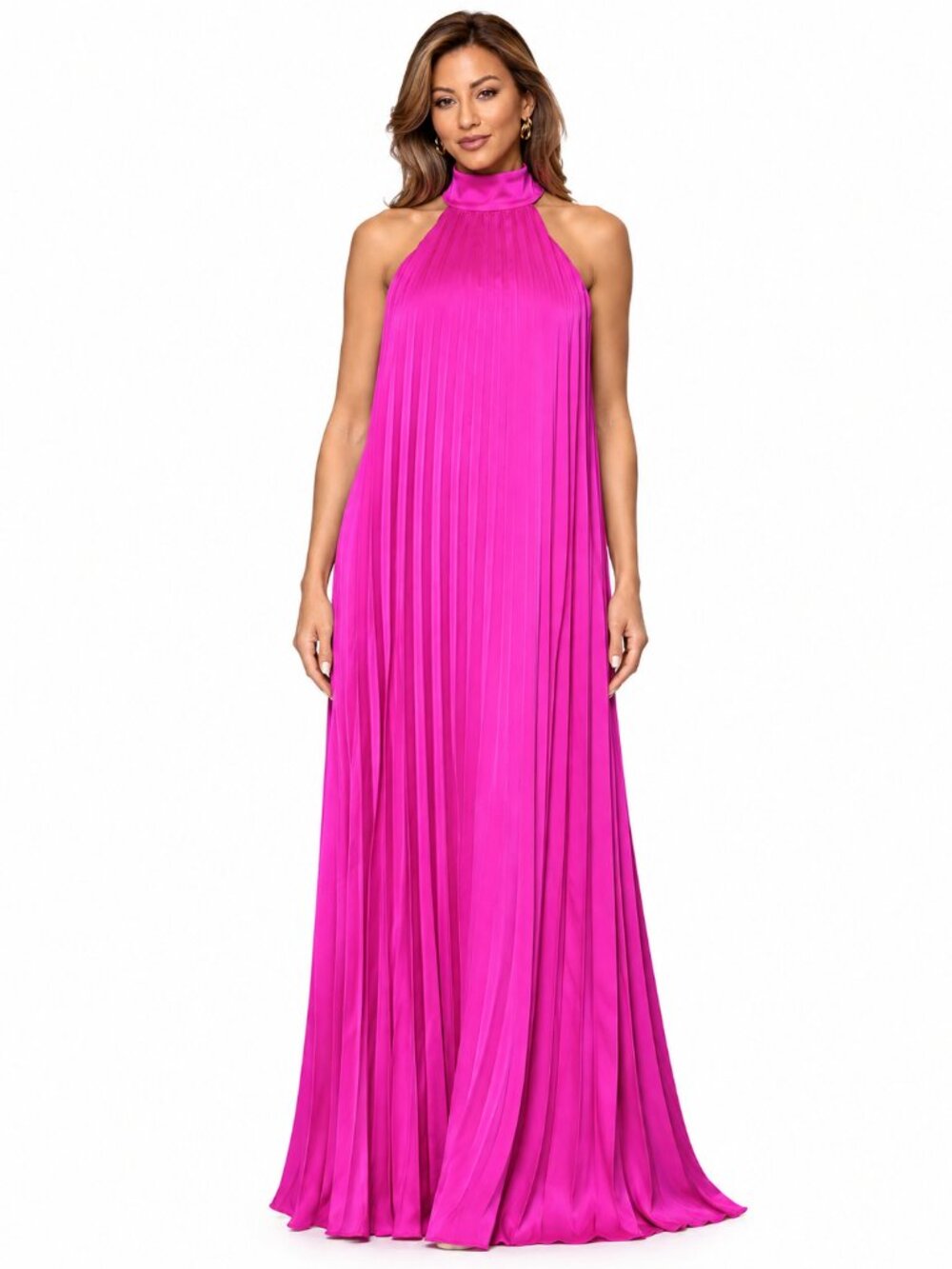 XSCAPE Fuchsia Pleated Halter Open Back Formal Gown Size 10 NWT - Picture 4 of 6
